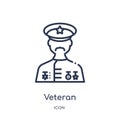Linear veteran icon from Army and war outline collection. Thin line veteran vector isolated on white background. veteran trendy