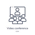 Linear video conference icon from Human resources outline collection. Thin line video conference icon isolated on white background