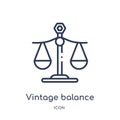 Linear vintage balance icon from Measurement outline collection. Thin line vintage balance icon isolated on white background.