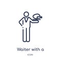 Linear waiter with a roast chicken icon from Food outline collection. Thin line waiter with a roast chicken icon isolated on white