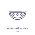 Linear watermellon slice icon from Bistro and restaurant outline collection. Thin line watermellon slice vector isolated on white
