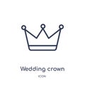 Linear wedding crown icon from Birthday party outline collection. Thin line wedding crown vector isolated on white background.