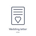 Linear wedding letter icon from Birthday party outline collection. Thin line wedding letter vector isolated on white background.