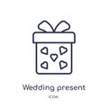 Linear wedding present icon from Birthday party outline collection. Thin line wedding present vector isolated on white background Royalty Free Stock Photo