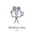 Linear wedding video icon from Birthday party outline collection. Thin line wedding video vector isolated on white background.