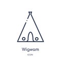 Linear wigwam icon from Desert outline collection. Thin line wigwam vector isolated on white background. wigwam trendy Royalty Free Stock Photo