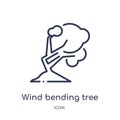 Linear wind bending tree icon from Ecology outline collection. Thin line wind bending tree vector isolated on white background. Royalty Free Stock Photo