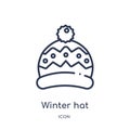Linear winter hat icon from Autumn outline collection. Thin line winter hat vector isolated on white background. winter hat trendy