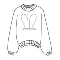 Linear winter sweater badge. Winter sweater with rabbit ears. A winter sweater icon with a thin line highlighted on a