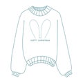 Linear winter sweater badge. Winter sweater with rabbit ears. A winter sweater icon with a thin line highlighted on a