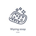 Linear wiping soap icon from Cleaning outline collection. Thin line wiping soap vector isolated on white background. wiping soap