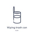 Linear wiping trash can icon from Cleaning outline collection. Thin line wiping trash can vector isolated on white background.