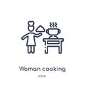 Linear woman cooking icon from Humans outline collection. Thin line woman cooking icon isolated on white background. woman cooking Royalty Free Stock Photo