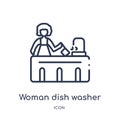 Linear woman dish washer icon from Ladies outline collection. Thin line woman dish washer icon isolated on white background. woman Royalty Free Stock Photo