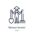 Linear woman farmer icon from Ladies outline collection. Thin line woman farmer icon isolated on white background. woman farmer