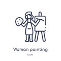 Linear woman painting icon from Ladies outline collection. Thin line woman painting icon isolated on white background. woman