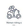 Linear woman riding a motorbike icon from Ladies outline collection. Thin line woman riding a motorbike icon isolated on white