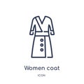 Linear women coat icon from Fashion outline collection. Thin line women coat icon isolated on white background. women coat trendy