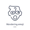 Linear wondering emoji icon from Emoji outline collection. Thin line wondering emoji vector isolated on white background.