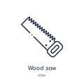 Linear wood saw icon from Construction outline collection. Thin line wood saw vector isolated on white background. wood saw trendy Royalty Free Stock Photo