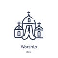 Linear worship icon from Buildings outline collection. Thin line worship icon isolated on white background. worship trendy