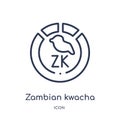 Linear zambian kwacha icon from Africa outline collection. Thin line zambian kwacha vector isolated on white background. zambian
