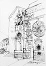 Lineard drawing of Basilica of Santa Maria Maggiore and Capella Colleoni in Citta Alta, Bergamo, Italy Royalty Free Stock Photo