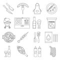 Lineart barbecue grill cooking meat steak picnic nature party isometric design outline decorative shape icons set vector Royalty Free Stock Photo