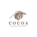 Lineart cocoa branch logo, cocoa bean, cocoa plant logo icon vector template
