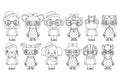 Lineart cute animal boy girl cubs mascot cartoon children icons set coloring book design vector illustration