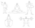 Lineart flat illustration of people doing sport exercises or aerobics training