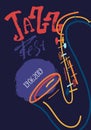 Lineart freehand Jazz Music poster with saxophone. Hand drawn illustration with brush strokes for festival placard and Royalty Free Stock Photo