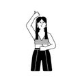 Lineart girl character showing thumb up with finger, expressing support, approval. Happy woman with thumbup hand gesture