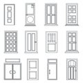 Lineart Old Doors Icons Set House Flat Design Isolated Vector Illustration