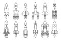 Lineart space rocket start up launch symbol innovation development technology design icons set template vector