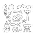 Grill and barbecue food line icon. BBQ food set vector illustration.