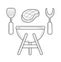 Grill and barbeque tools line icon. BBQ equipment vector illustration