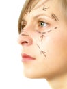 Lined face for cosmetic surgery Royalty Free Stock Photo