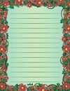 Lined letter form with floral frame. Floral wreath border letterhead. Green background