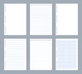 Lined note pages. Diary and notepad. Copybook checkered or dotted papers. Notepaper with spiral binders. Office