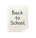 Lined notebook paper with handwritten back to school text in black ink centered on transparent background Royalty Free Stock Photo
