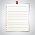 Lined notebook sheet with red pin Royalty Free Stock Photo