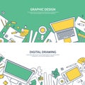 Lined, ouline flat graphic web design. Drawing and painting. Development. Illustration and sketching, freelance. User Royalty Free Stock Photo