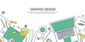 Lined, ouline flat graphic web design. Drawing and painting. Development. Illustration and sketching, freelance. User Royalty Free Stock Photo