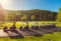 Lined Up Golf Carts at Golf Course Royalty Free Stock Photo