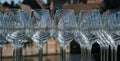 Lined up in  neat row Wine glasses Royalty Free Stock Photo