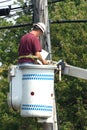 Lineman cheking wiring drawings