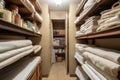 linen closet, with stacks of freshly laundered towels and sheets
