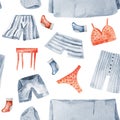 Linen, clothes, bed sheet watercolor seamless pattern