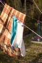 Linen dries on a rope in the open air Royalty Free Stock Photo